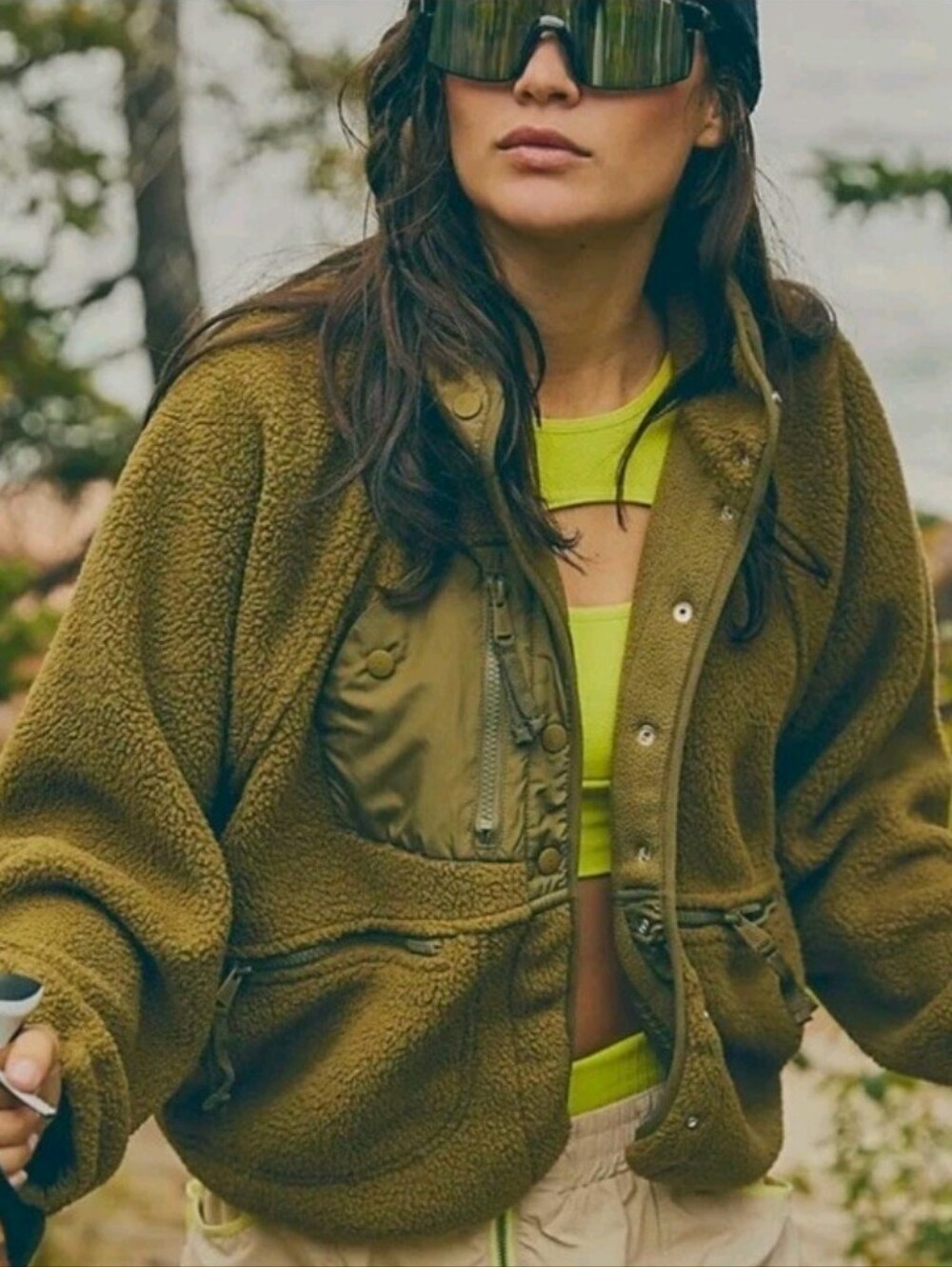 Free People FP Movement Hit The Slopes Fleece Jacket Green M Cozy Coat